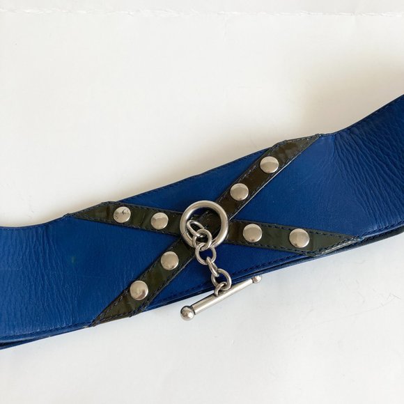 Vtg Ugo Correani Blue Italian Leather Wide Belt Womens Size 44 XS S 28-29\